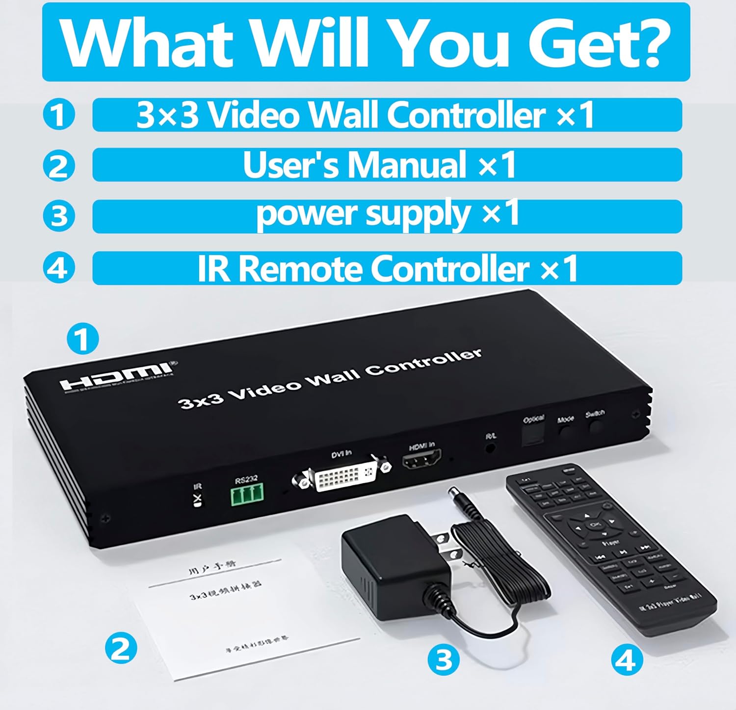 Video Wall Controller 3×3 HDMI Video Wall Splicing Processor 9-Channel TV Wall Controller 3x1 3x2 2×1 2x2 2x3 2x4 6×1 18 Modes With DVI Output Audio IR RS232 Buttons Push 9 Screens 1080P 60Hz 720P etc