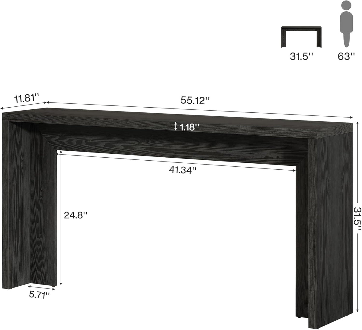 Tribesigns 55-Inch Farmhouse Console Table, Wooden Couch Table Behind Sofa with Storage, Narrow Long Entryway Hallway Table for Living Room, Entrance (Black)