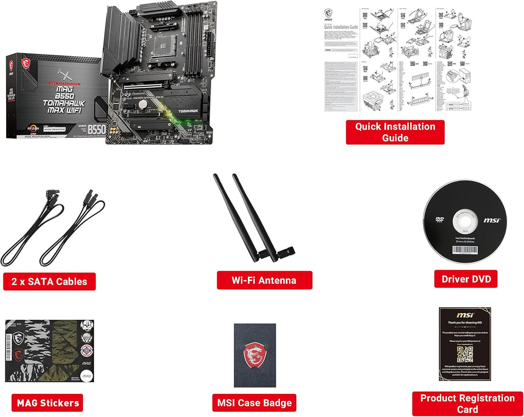 MSI MAG B550 Tomahawk MAX WiFi Gaming Motherboard (AMD AM4, DDR4, PCIe 4.0, SATA 6Gb/s, M.2, USB 3.2 Gen 2, HDMI/DP, ATX, Wi-Fi 6E, AMD Ryzen 5000 Series Processors) AMD Gaming Motherboards (Renewed)