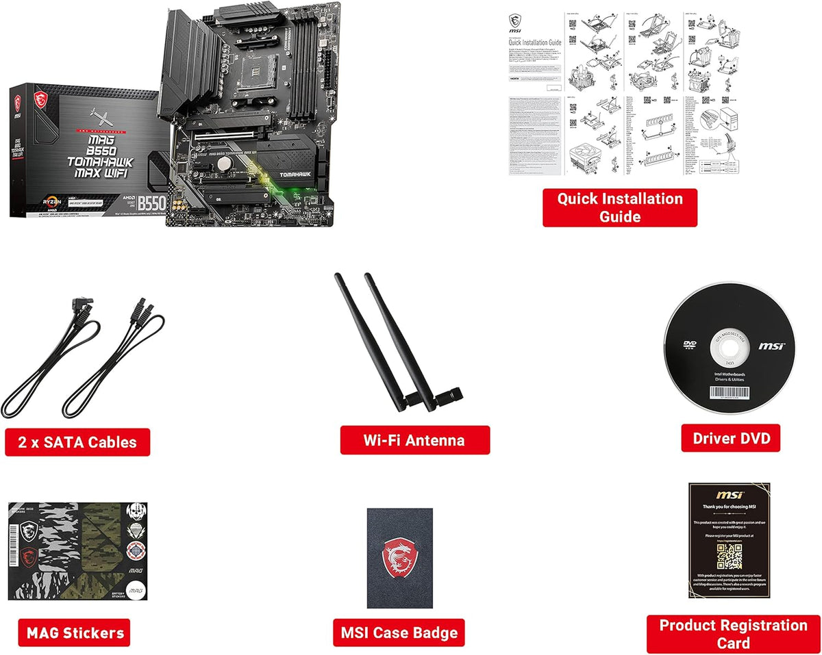 MSI MAG B550 Tomahawk MAX WiFi Gaming Motherboard (AMD AM4, DDR4, PCIe 4.0, SATA 6Gb/s, M.2, USB 3.2 Gen 2, HDMI/DP, ATX, Wi-Fi 6E, AMD Ryzen 5000 Series Processors) AMD Gaming Motherboards (Renewed)