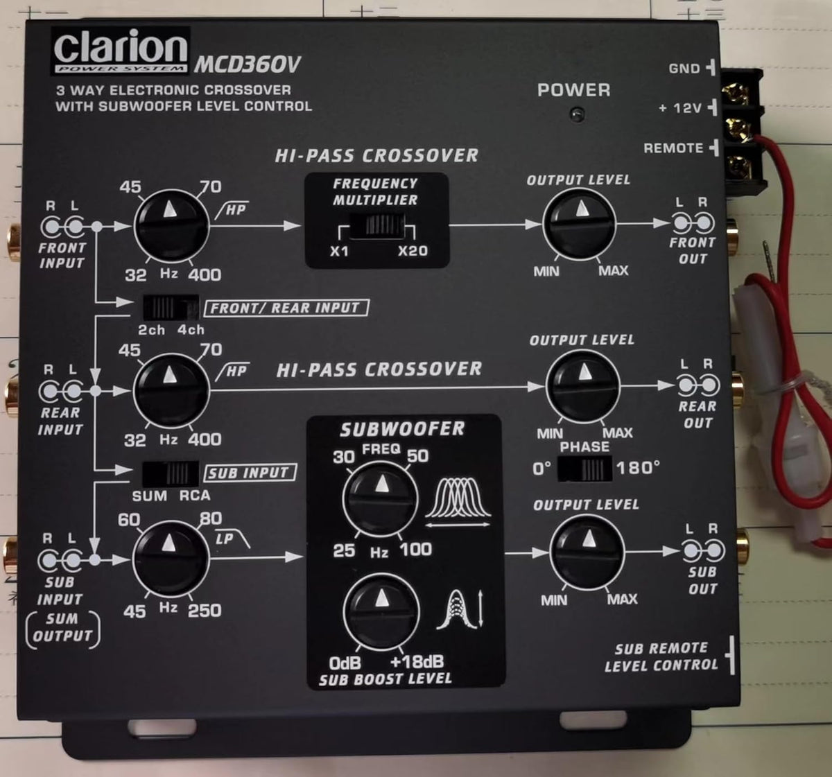 Clarion MCD360V 3-Way 6 Channel RCA Inputs Electronic Crossover with Remote Subwoofer Level Control Adjustable Level Output for Front Rear Subwoofer
