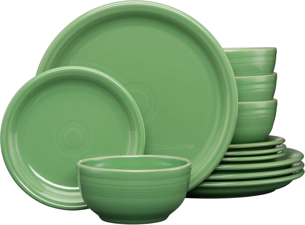 Fiesta® 12-Piece Bistro Coupe Dinnerware Set (Service for 4) – Durable Ceramic, Lead-Safe, Dishwasher/Microwave/Oven Safe – Made in USA Dinnerware - Meadow