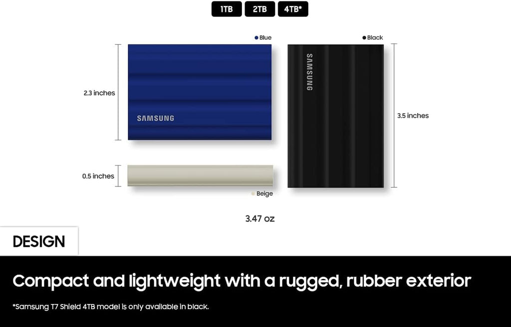 Samsung T7 Shield 2TB, Portable SSD, up to 1050MB/s, USB 3.2 Gen2, Rugged, IP65 Rated, for Photographers, Content Creators and Gaming, External Solid State Drive ‎(MU-PE2T0K/AM, 2022), Beige