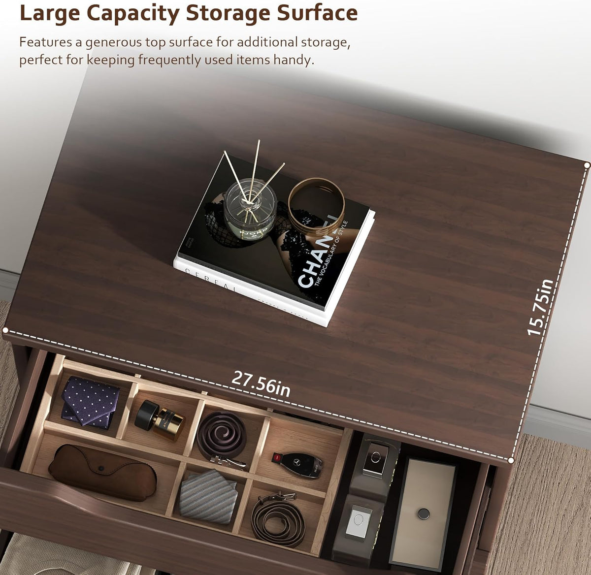 Brown Tall 5 Drawer Dresser for Bedroom with Hidden Storage Design, Large Modern Closet Dressers & Chests of Drawers with Cut-Out Handles, 27.6" L*15.8" W*45.3" H for Bedroom, Living Room, Nursery