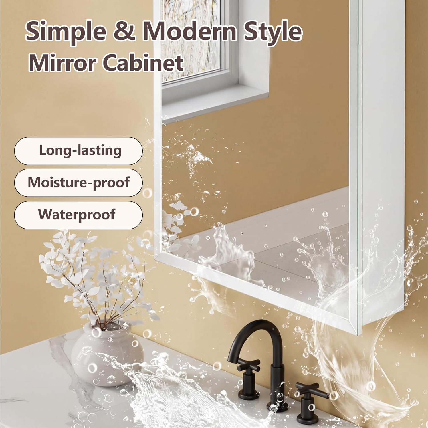 22”x30'' Frameless Beveled Mirror Medicine Cabinet, Removeable Shelf,Surface/Recessed Mount,Bathroom Cabinet with Storage