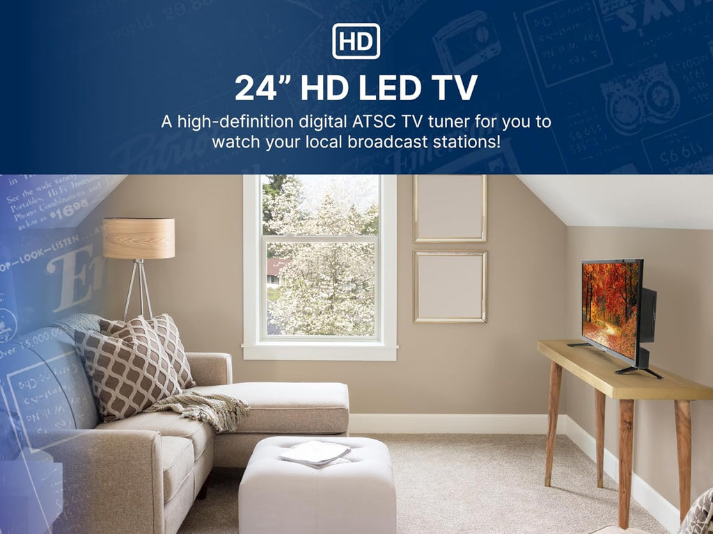 Emerson ETD-2450 24" Class LED HDTV with Built-in DVD Player, 720p HD, HDMI/USB Inputs, Digital Tuner, Slim Design, Wall Mountable, Energy Efficient, and Parental Control Features