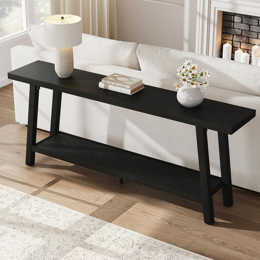 GarveeHome 70.87" Extra Long Console Table, Narrow Sofa Table Behind Couch, Black Entryway Table for Hallway Living Room Foyer, Farmhouse Accent Skinny Table, Black, 70.87" L x 14.02" W
