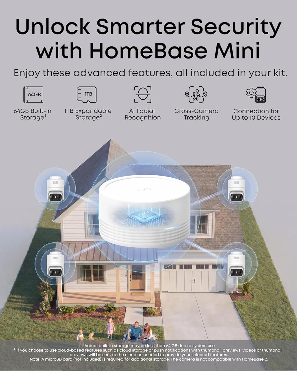 eufy Security eufyCam C37 4-Cam Kit, Security Cameras Wireless Outdoor, 360° AI Tracking with Pan and Tilt, 2K Solar Cameras, HomeBase Mini, Facial Recognition, No Monthly Fee, Color Night Vision