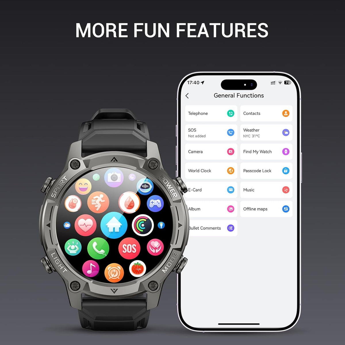 2026 Smart Watch for Men, Standalone GPS & Offline Maps, 5ATM Waterproof, 1.43" AMOLED, 4GB RAM, 178 Sports Modes, Compass, Heart Rate/SpO2/Stress/All-Day Sleep Monitor, Compatible Android iOS Black