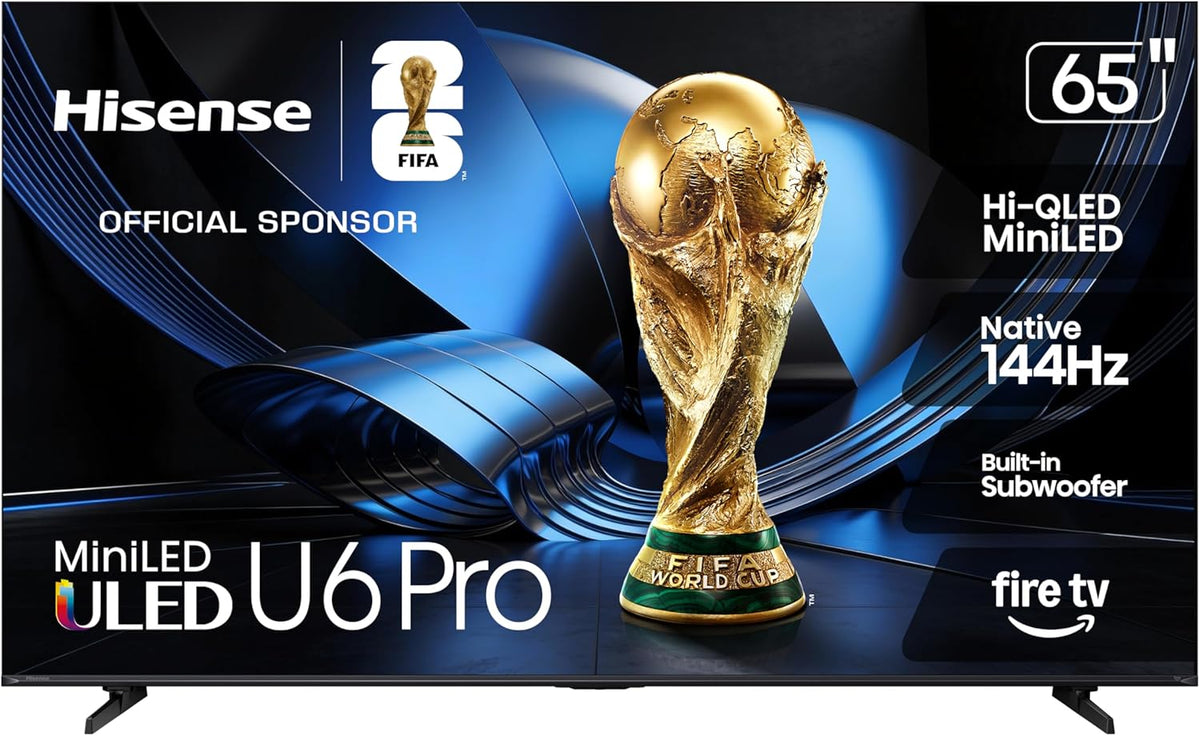 Hisense 65" U6 Pro Series Mini‑LED 4K UHD HDR Gaming AI Smart Fire TV (65U6SF Pro, 2026 New) – Hi-QLED, Native 144Hz, Motion Rate 480, Dolby Vision IQ,· Atmos, HDR10+, Glare-Free, Alexa+