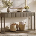 SICOTAS Entryway Table with Storage, 60.74" W Console Table with 3 Fluted Drawers and Shelf, Modern Narrow Long Accent Sofa Table Behind The Couch for Hallway, Entrance, Living Room, Foyer, Grey Alder