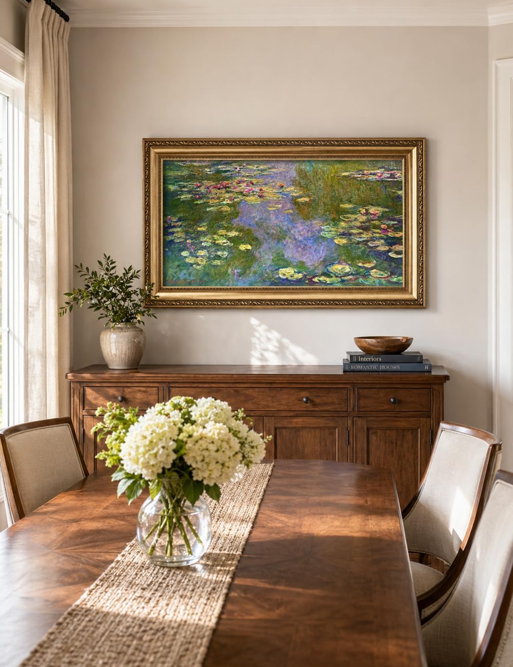 DECORARTS - Water Lilies Claude Monet Giclee Fine Art Print in Embossed Gold Frame. Framed Size: 36x22