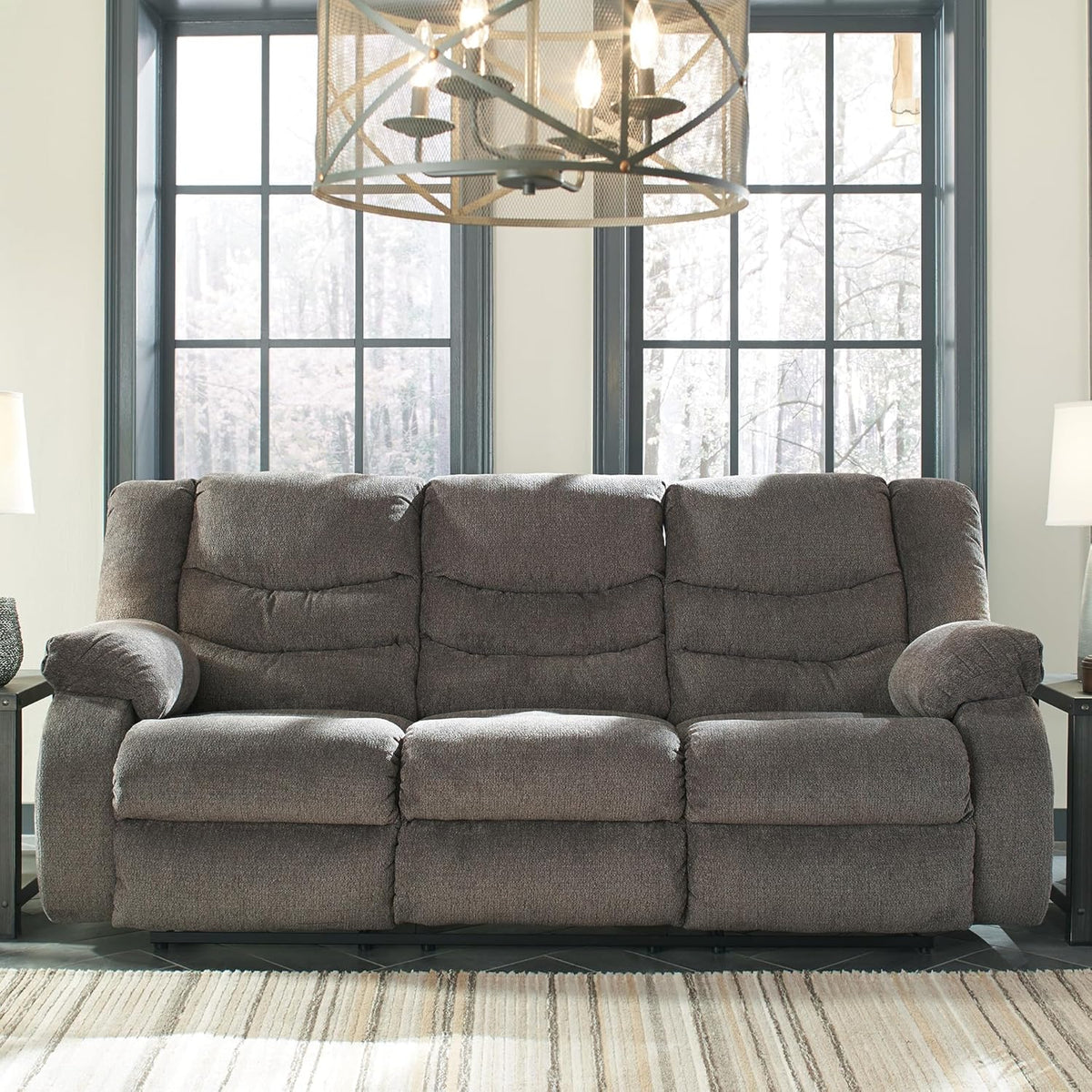 Signature Design by Ashley Tulen Modern Manual Pull Tab Reclining Sofa, Dark Gray