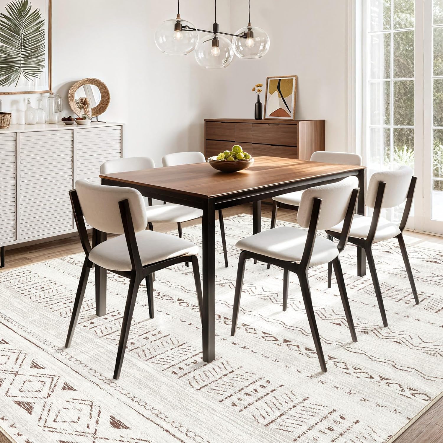 cotiled 9x12 Area Rug Living Room: Washable Boho Rugs with Non Slip Backing Large Soft Indoor Stain Resistant Carpet for Bedroom Farmhouse Dining Room Lightweight Home Decor L Brown/Cream
