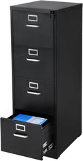 VEVOR 4 Drawer File Cabinet with Lock, Metal Vertical Filing Storage Cabinets for Home Office, Heavy-Duty Cabinet with Detachable Hanging Rod, for A4/Letter/Legal Size File, Easy Assembly (Black)