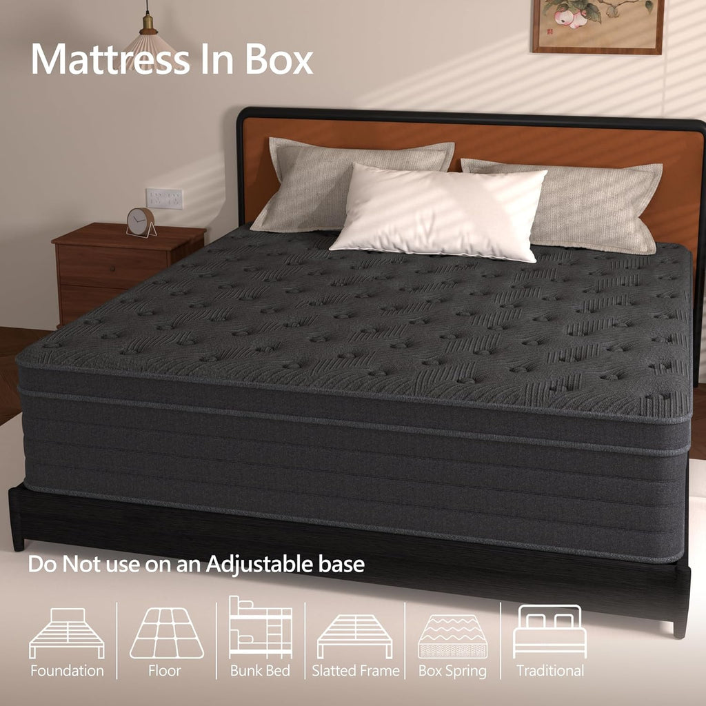 Queen Size Mattress 14 Inch,Hybrid Mattress in a Box with Individual Pocket Spring,Gel Memory Foam Queen Mattress,Breathable Supportive and Pressure Relief for Cool Night,Medium Firm