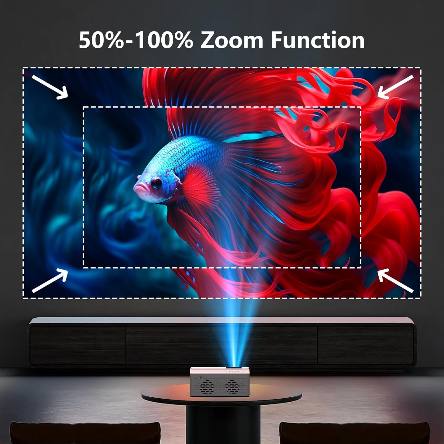 TMY 1080P Full HD Portable Mini Projector, Bluetooth Movie Projector, Compatible with TV Stick/Smartphone/PC/Game Console/HDMI/USB, Indoor & Outdoor Use, Built in Netflix app