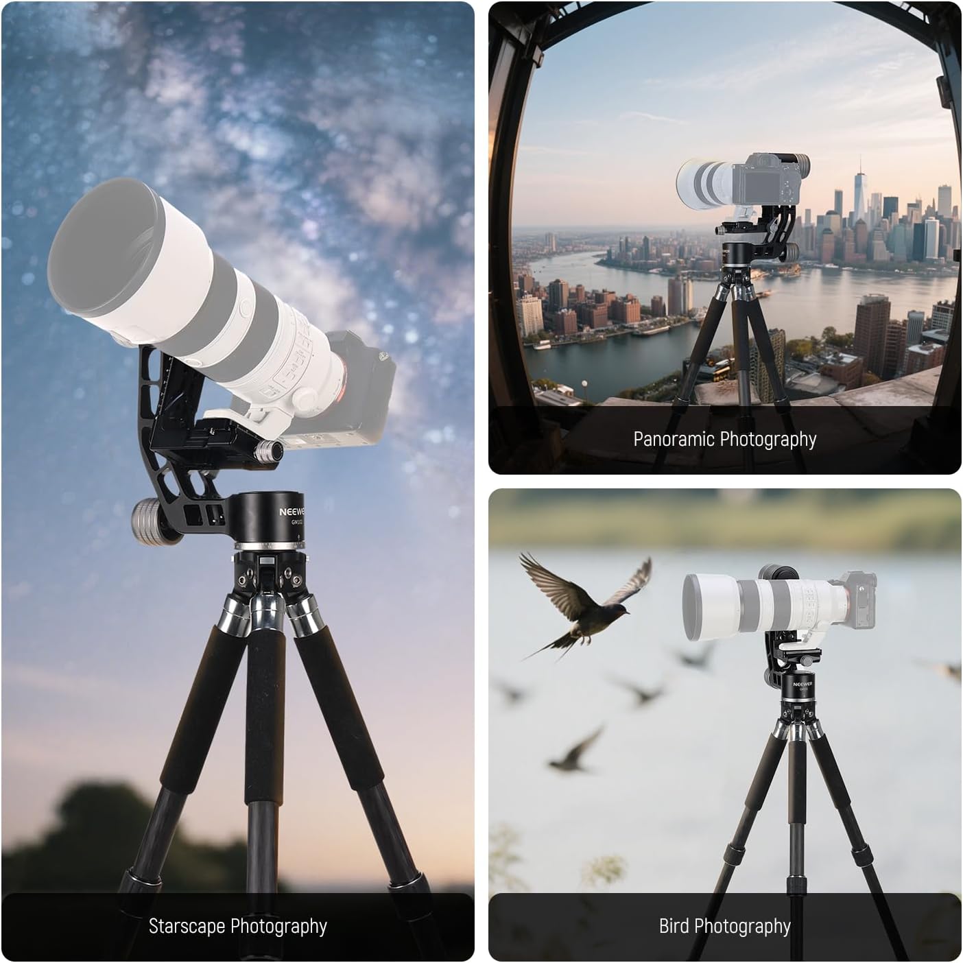 NEEWER GM102 Gimbal Head for Tripod Monopod Telephoto Lenses, 360° Panoramic Camera Tripod Head, 3 Axis Adjustment, Heavy Duty CNC Aluminum Alloy, Arca Type Quick Release System, Max Load 33lb/15kg