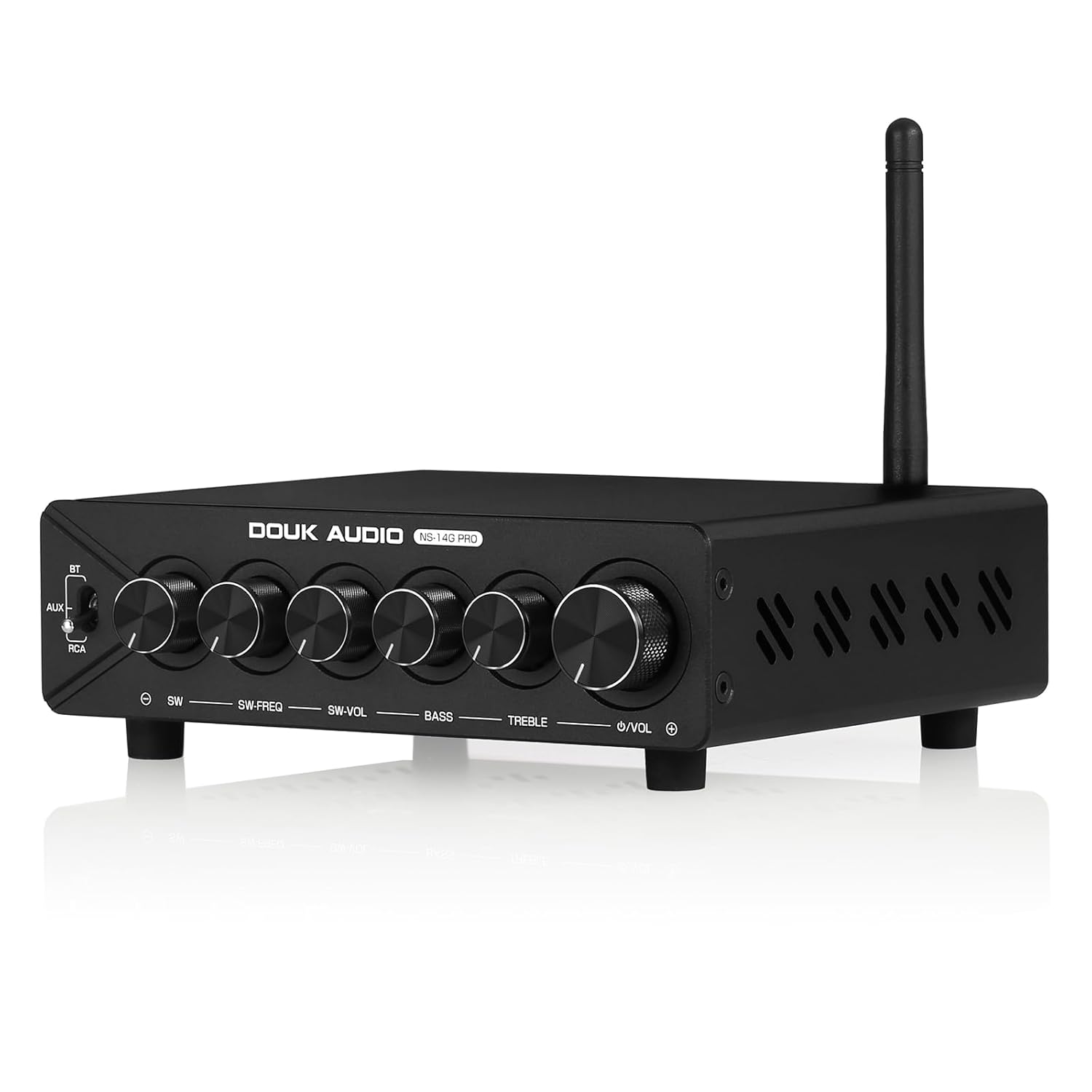 DoukAudio 2.1 Channel Bluetooth Amplifier: 600W Stereo + 300W Subwoofer Output Bass & Treble Control for Home Theater | Dual TPA3255 aptX-HD | Living Room Desktop | Audiophiles Holiday (NS-14G-PRO)