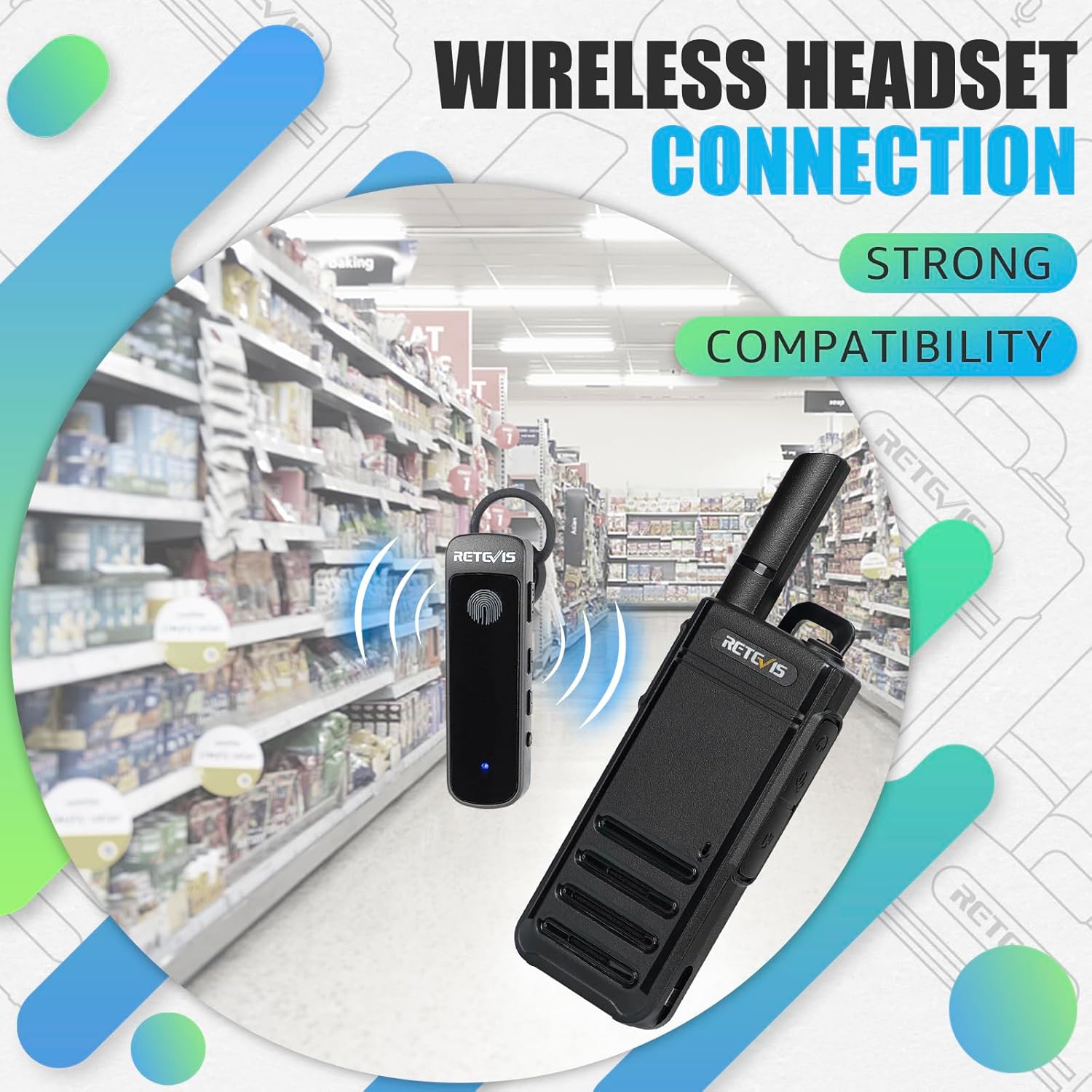 Retevis RB39P Bluetooth Walkie Talkies, Wireless Earpiece Auto Reconnect, Portable FRS Two Way Radios, License-Free, Hands Free, Type-C, Compact, 2 Way Radio for Church Hospital Retail School (4 Pack)