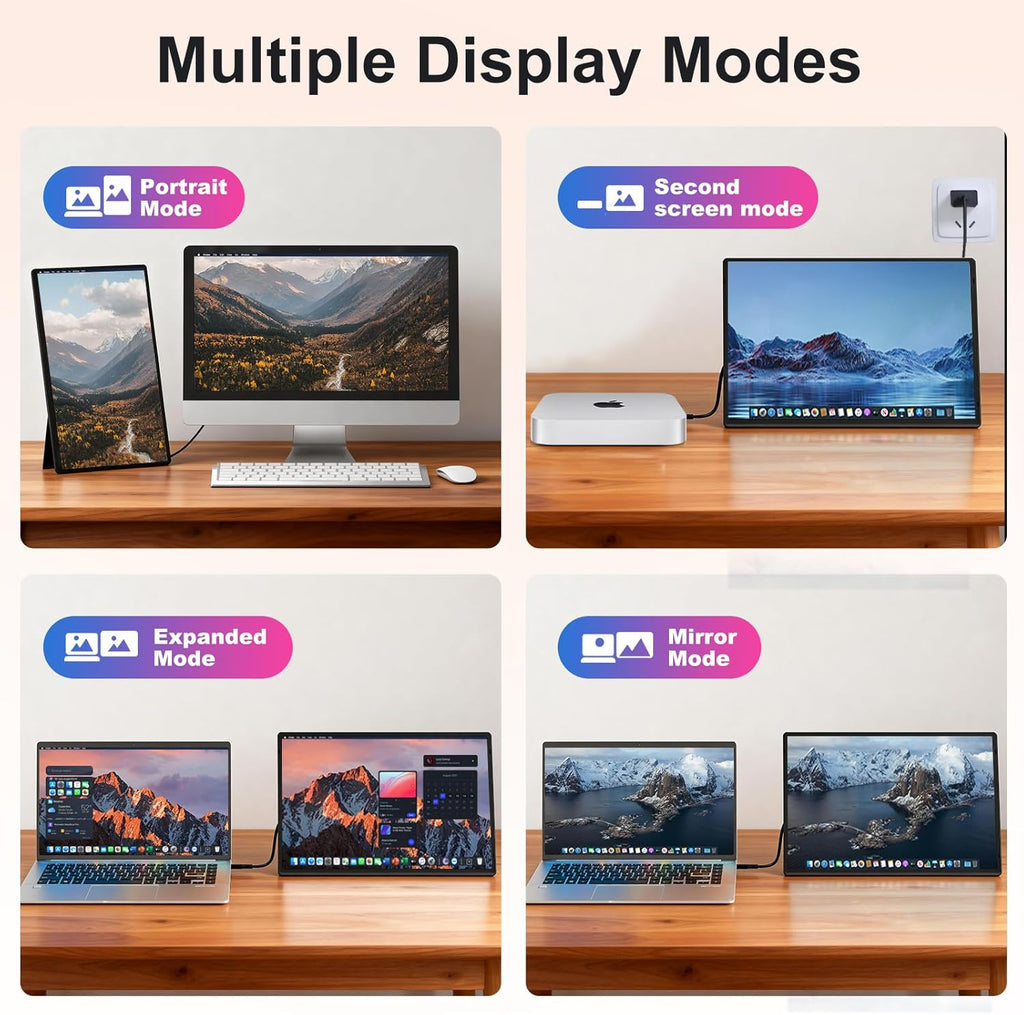 Portable Monitor 16" 1200P FHD Laptop Screen Extender, Horizontal Vertical Monitors with External Speakers, 100% sRGB Plug & Play Computer Gaming Travel Second Screen for Wins Mac Phone PS5 Xbox
