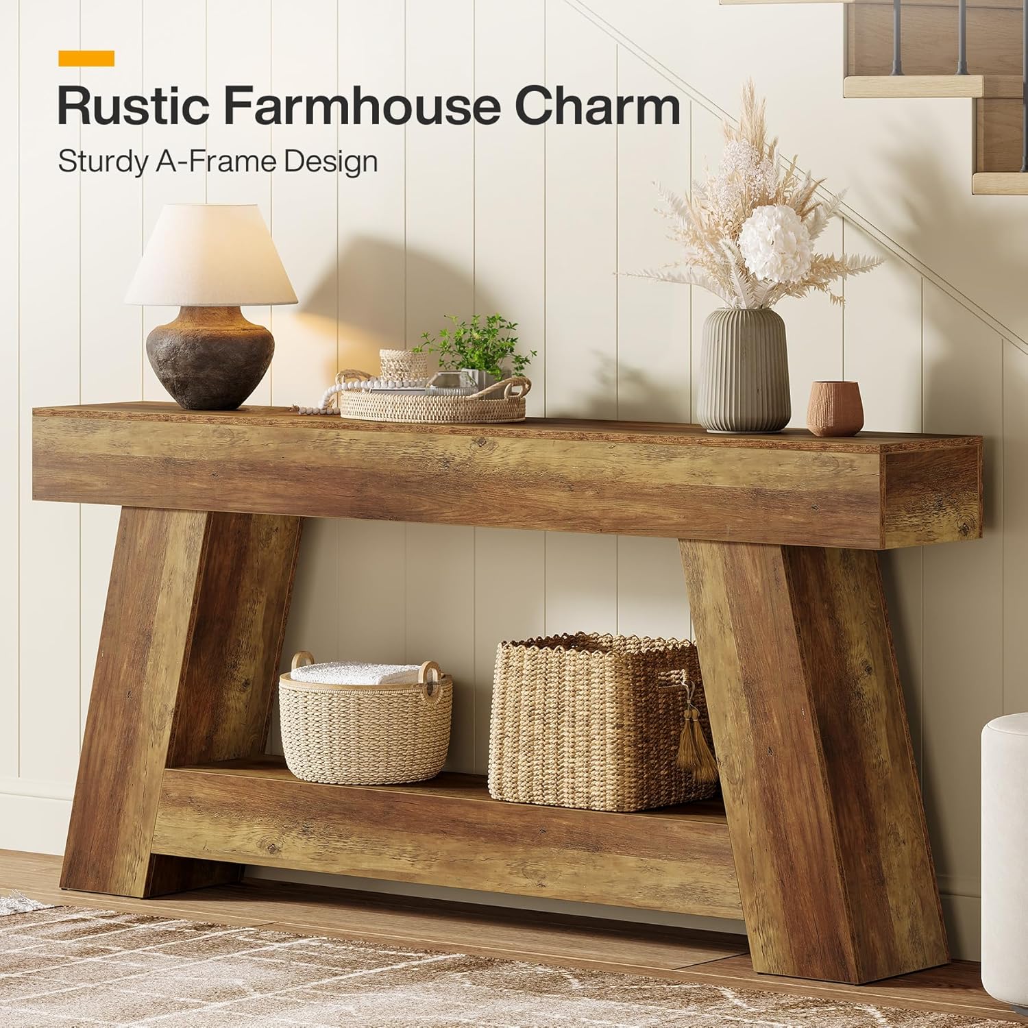 Tribesigns 70.9 Inch Long Console Tables, Farmhouse Entryway Table with Storage, 2-Tier Sofa Table Behind Couch for Entrance, Hallway, Living Room (Rustic Brown)