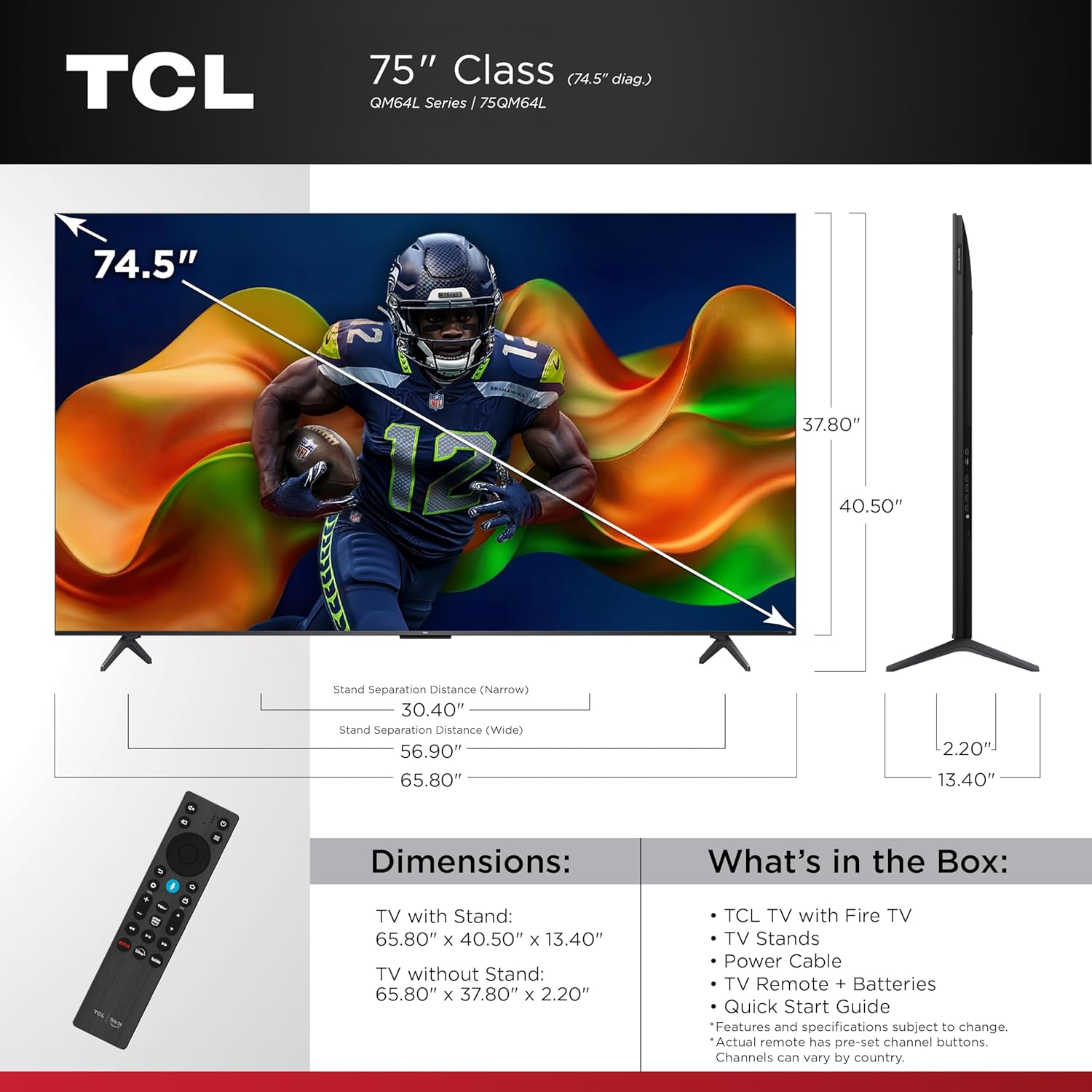 TCL Amazon Exclusive 75 Inch Class QM64L Series | Mini LED QLED 4K HDR Smart Fire TV | 75QM64L, 2026 Model | 120Hz-144Hz High Brightness, Dolby Atmos, Alexa+ Voice Remote AI Streaming Television