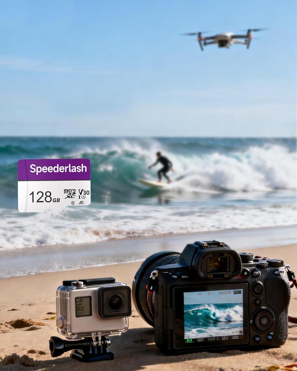 Micro SDXC Memory Card 128GB 5 Pack, Speederlash Camera Plus TF Card with Adapter, U3 V30, Up to 90MB/s Read Speed, 4K UHD&5K Video Support, U3, V30, A1 Rated, Waterproof, for Security Camera, Dashcam