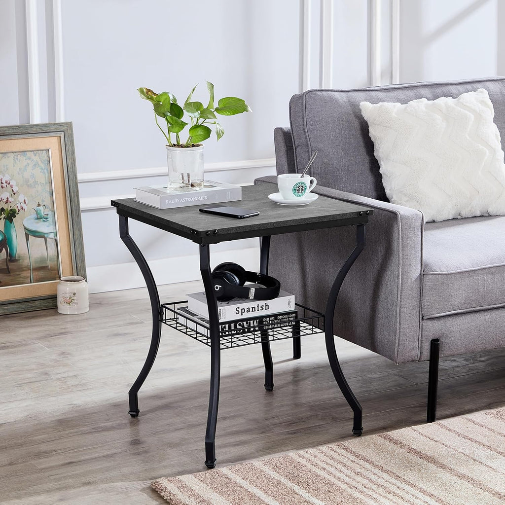 VECELO 3 Pieces Living Room Table Sets, Coffee and End Tables with Open Storage Shelves for Apartment, Home Office, Small Space, Easy Assembly, Dark Grey