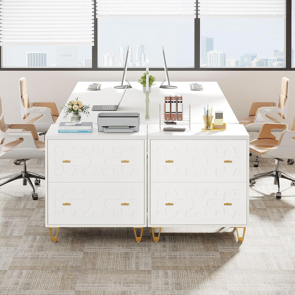 Tribesigns 2-Drawer Lateral File Cabinet, Modern White Filing Cabinet for Legal/Letter/A4 Size, Large Storage Filing Cabinet Printer Stand for Home Office, Warm White and Gold