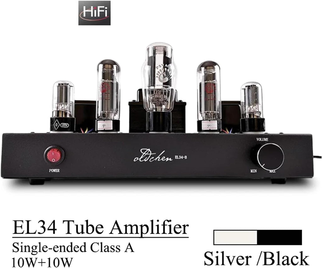 Oldchen EL34 Single-Ended Class A Tube Amplifier, Hand-Wired Point-to-Point HiFi Integrated Amplifier for Home Audio, Home Theatre Vacuum Tube Power Amplifier 10W, Black