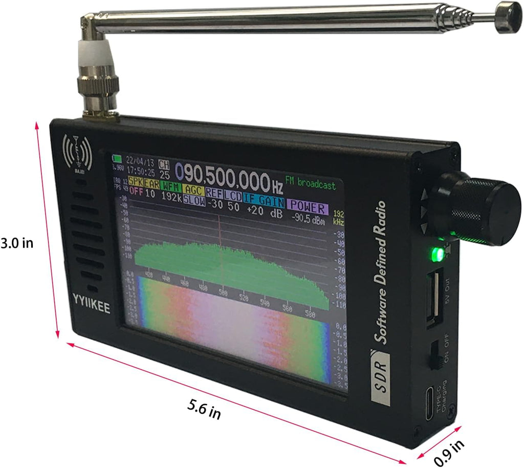 Portable DSP SDR Radio Receiver 4.3 Inch Touchscreen 100KHz-149MHz Full Bands, FM, SSB, CW, HAM Radio with Waterfall Display