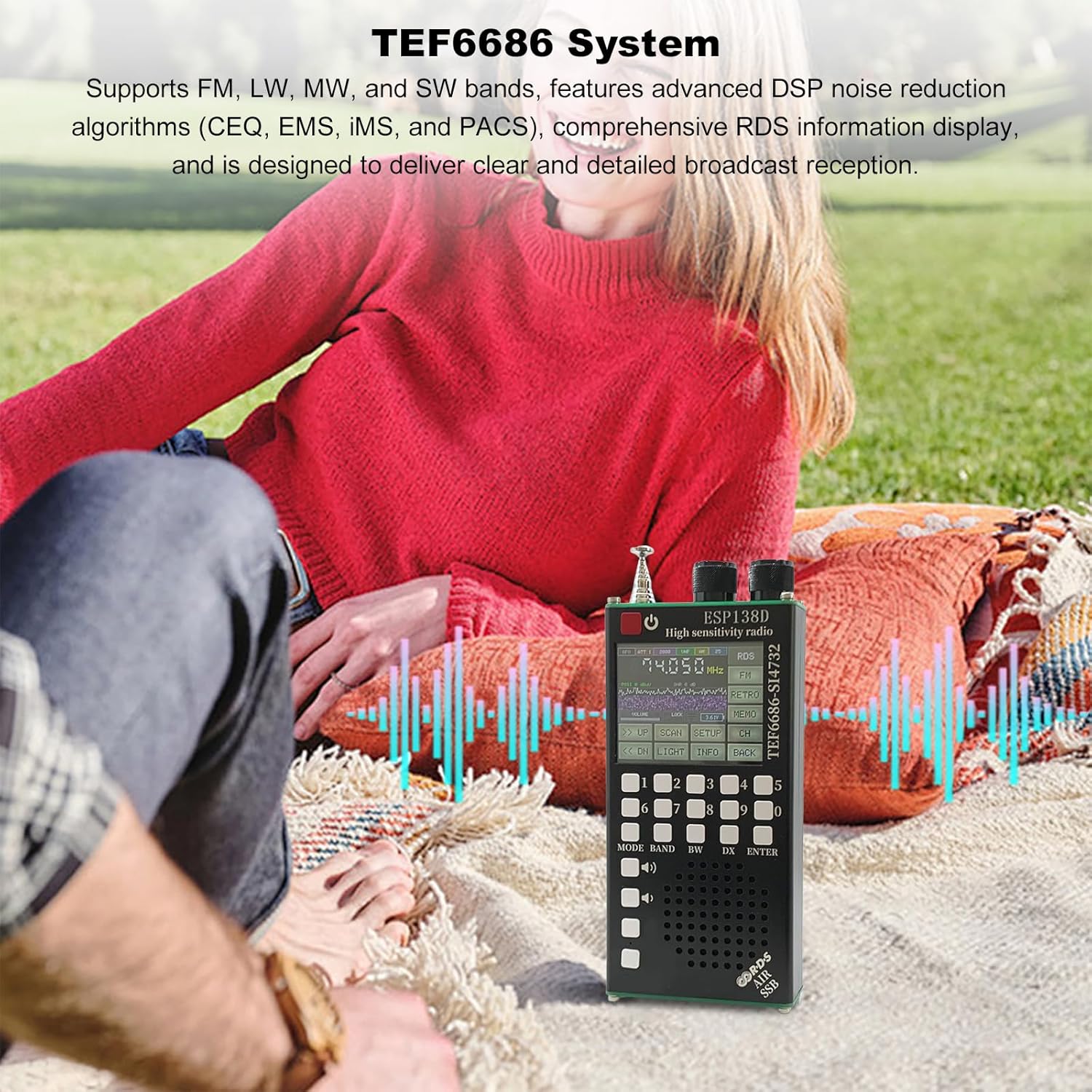 ESP138D Dual Chip Shortwave Radio, TEF6686 SI4732 Full Band Receiver, High Sensitivity FM AM SSB Airband Radio, BT 5.0 2.4in Touchscreen Alloy Shell for DX Aviation Emergency