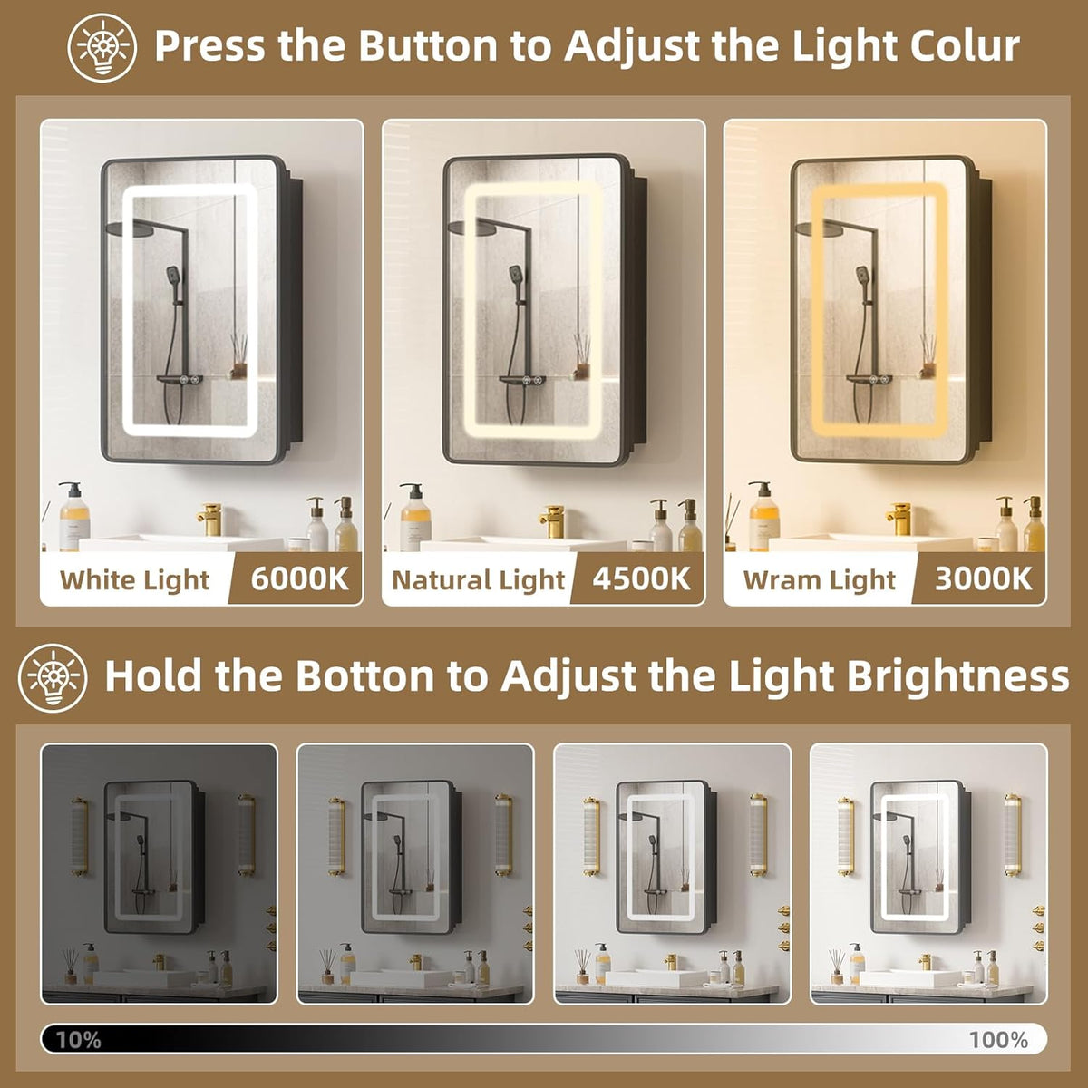 16x24 LED Medicine Cabinet with Mirror, Lighted Mirror Cabinet for Bathroom with Dimmable 3-Color Lights, Anti-Fog with HD Tempered Glass,Recessed or Wall Mount Medicine Cabinet with Lights