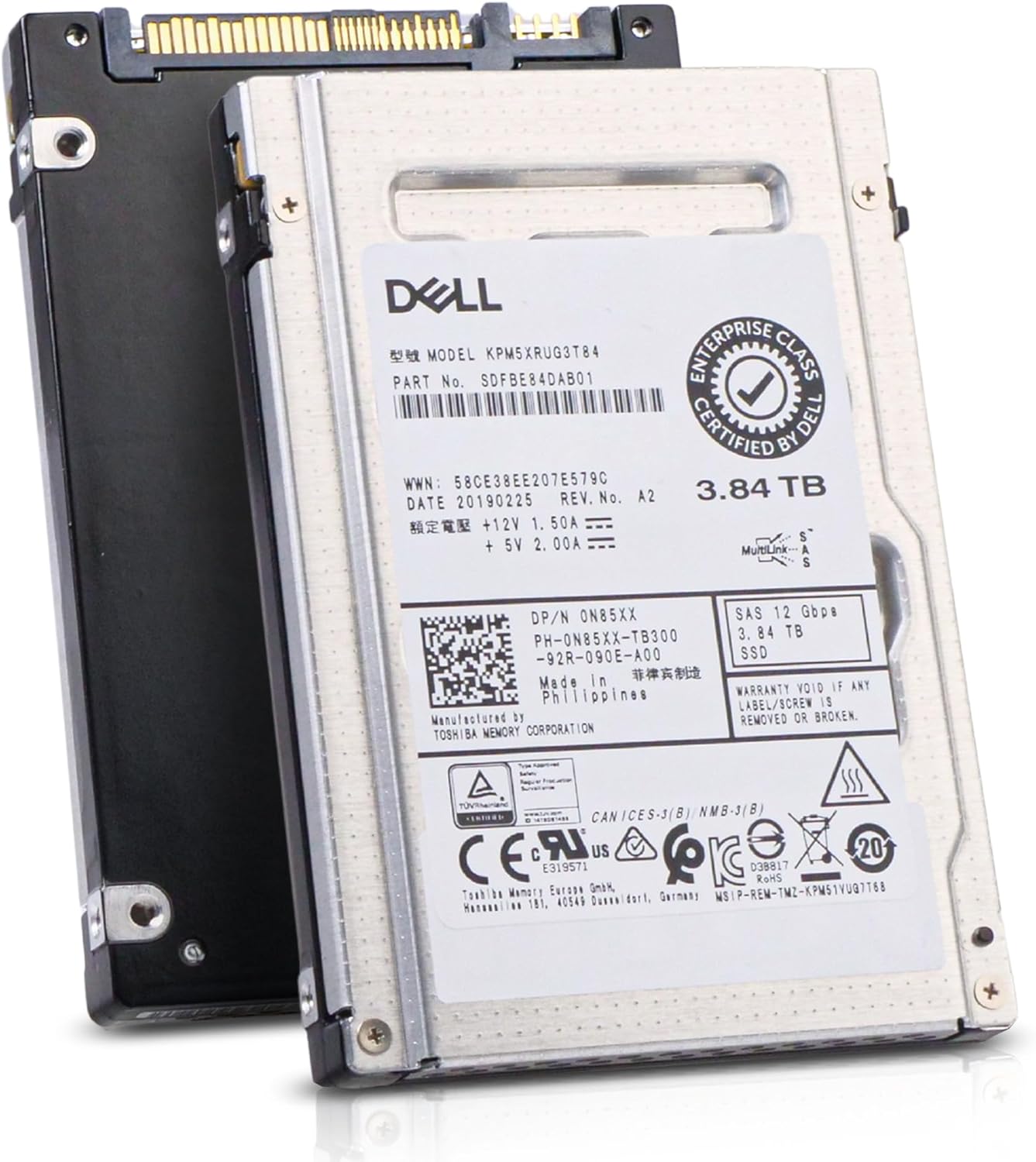 Dell/Kioxia PM5-V KPM5XRUG3T84 3.84TB SAS 12Gb/s TLC 2.5in Read Intensive Solid State Drive (Renewed)