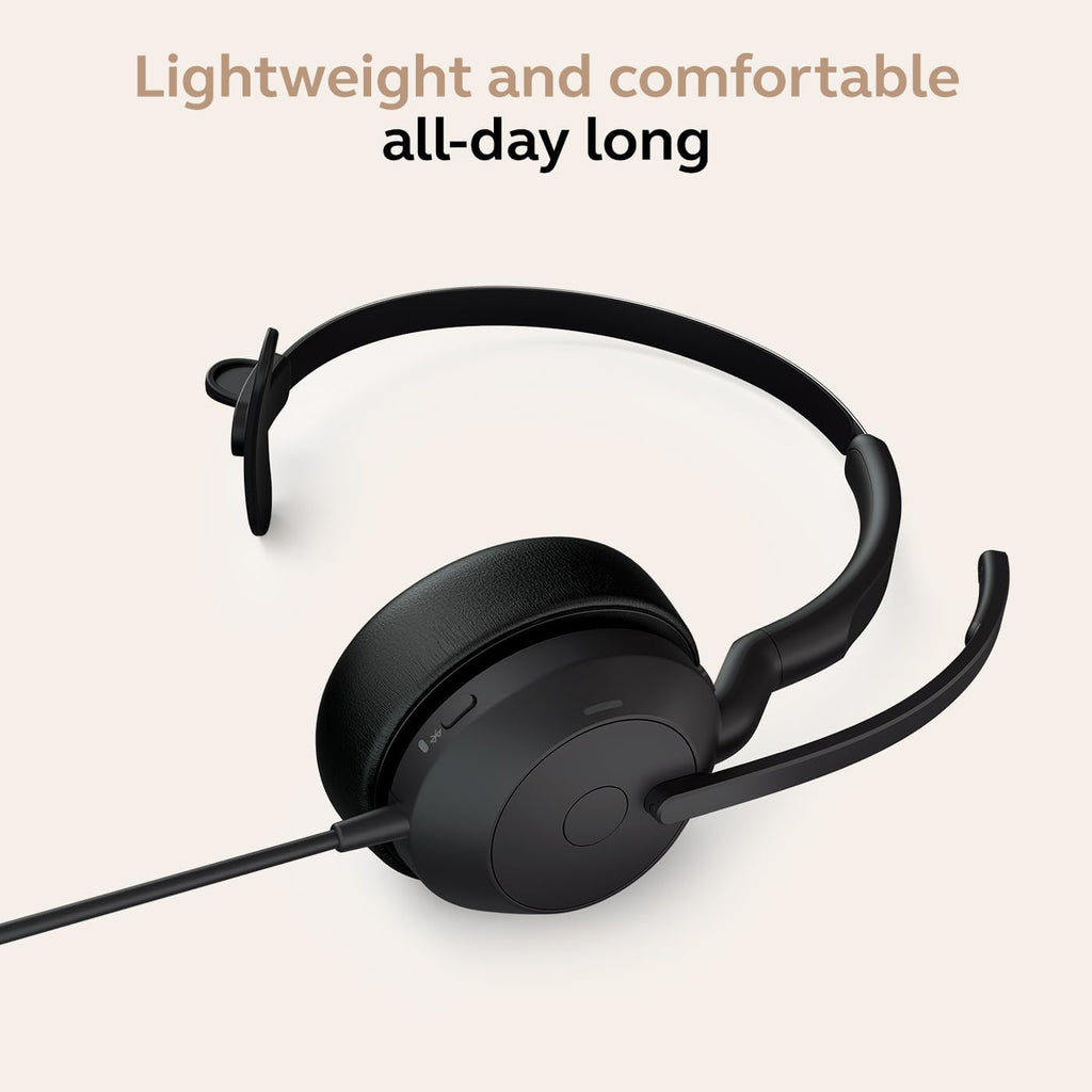 Jabra Evolve2 50 Wired Single-Ear Headset - Noise Cancelling Headphones, Bluetooth Headset for Work with Noise Cancelling Microphones, Works with Online Meeting Platforms Like Zoom & Google, Black