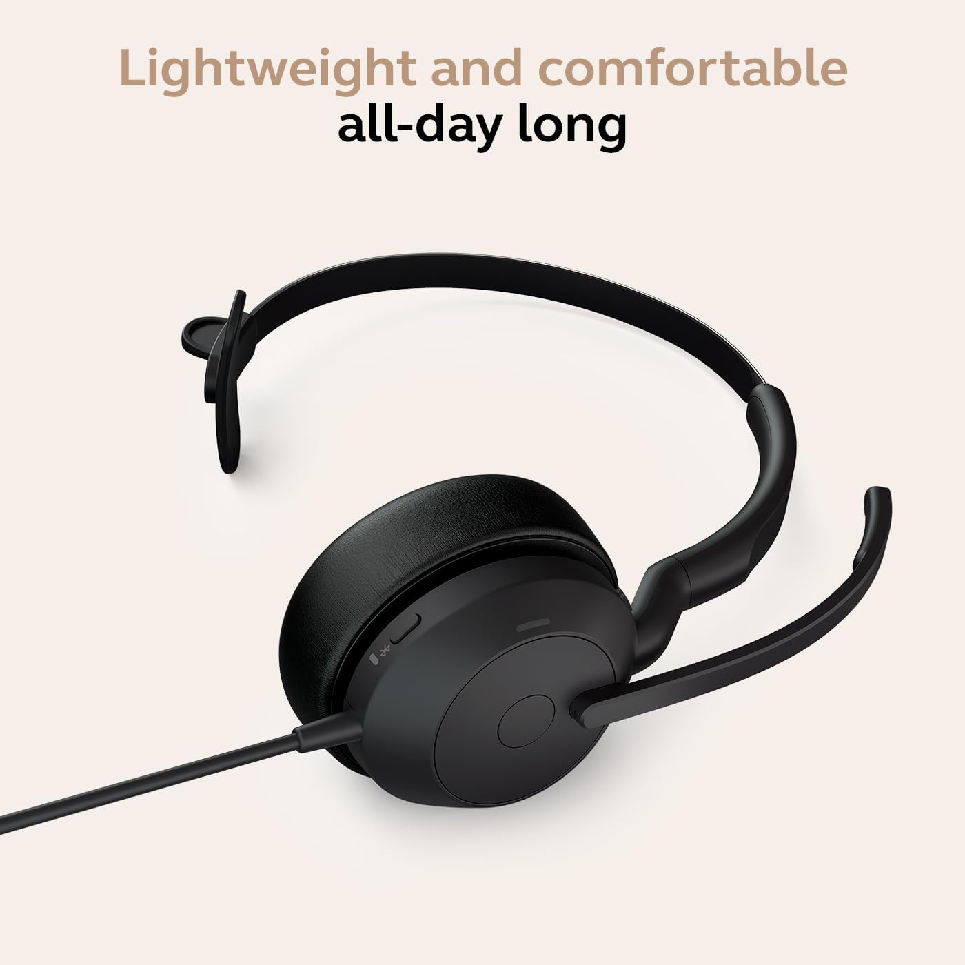 Jabra Evolve2 50 Wired Single-Ear Headset - Noise Cancelling Headphones, Bluetooth Headset for Work with Noise Cancelling Microphones, Works with Online Meeting Platforms Like Zoom & Google, Black