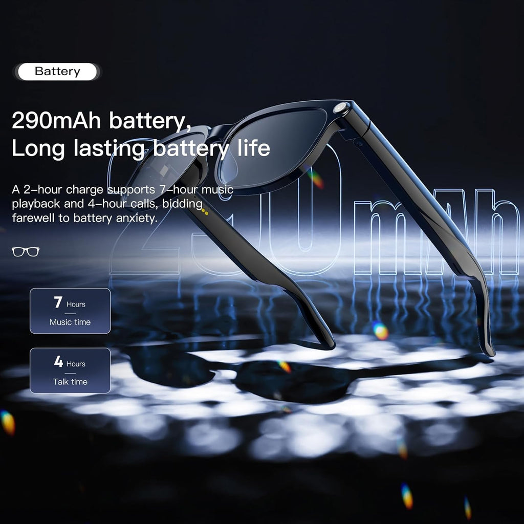 Smart Glasses with Camera, 4K HD Video & Photo Capture Recording Glasses with Audio, AI ChatGPT Assistant, Real-Time Translation Bluetooth Camera Sunglasses, Voice Control Smart Glasses for Men Women