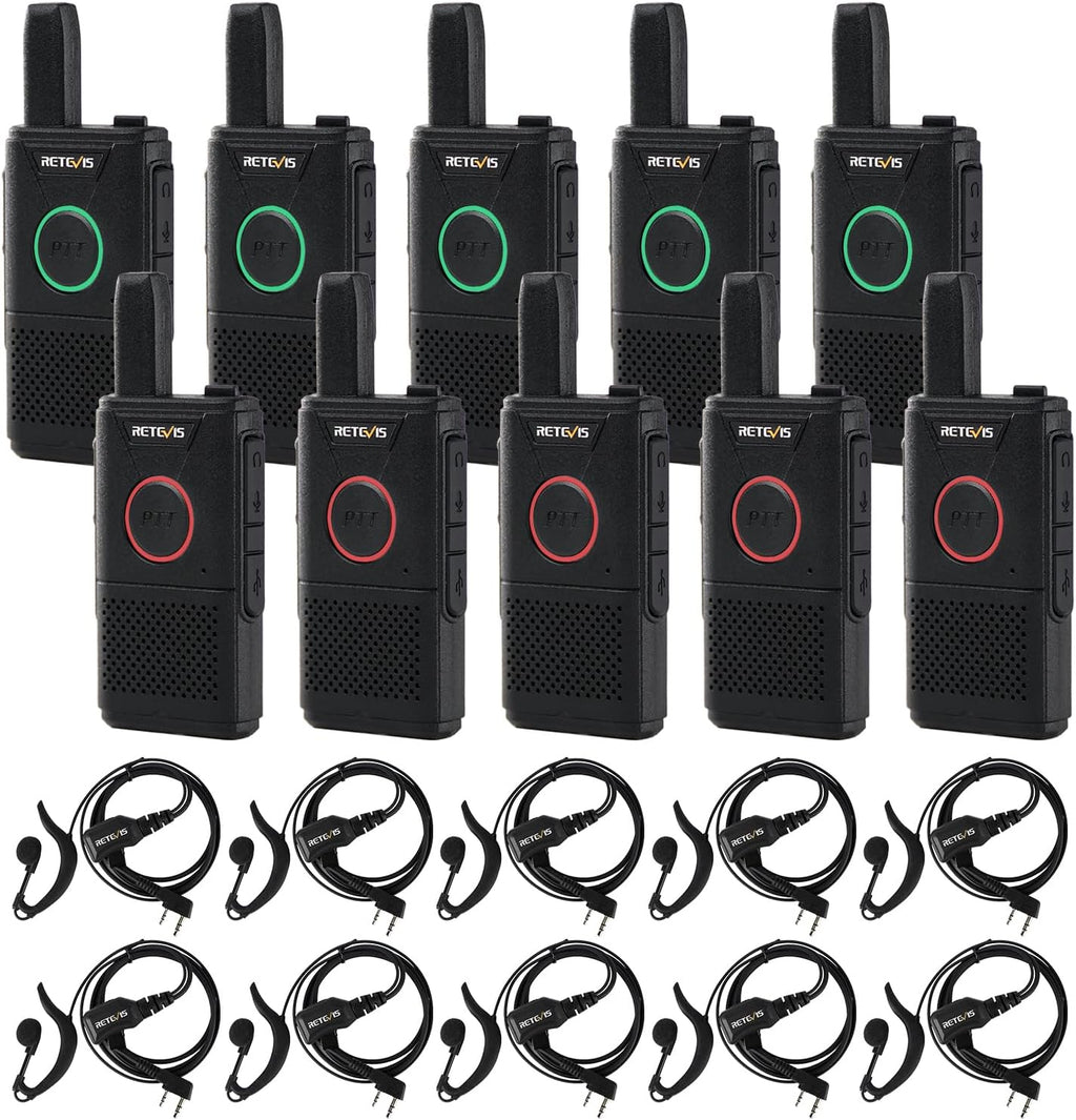 Retevis RT18 Walkie Talkies with Earpiece,2 Way Radios Long Range,Dual PTT,Short Antenna,Center Led, Compact, Rechargeable Two Way Radio for Adults Healthcare School Automotive Restaurant (10 Pack)
