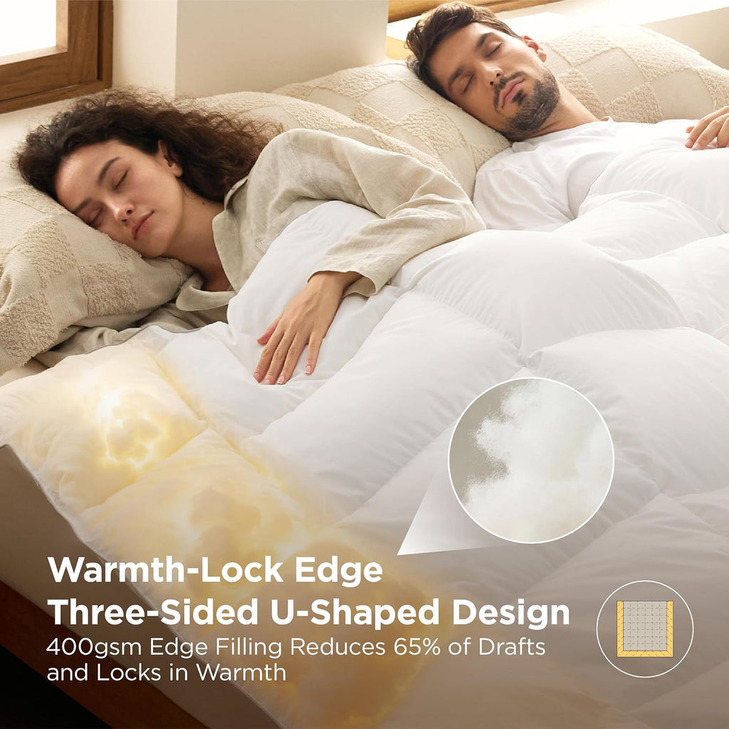 Bedsure Feather Down Comforter King Size, Luxurious Fluffy Hotel Duvet Insert with Storage Bag & 8 Corner Tabs, PureWoven Ultra Soft Cotton Blend Fabric, All Season Comforter, 106x90 Inches, White