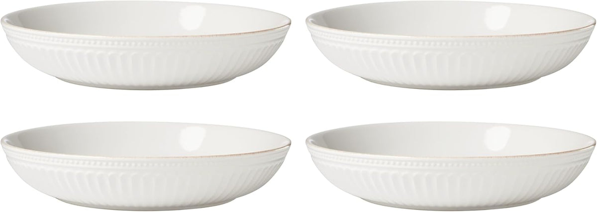 Lenox Dinnerware Sets, French Perle Groove White 24-Piece Dinnerware Set, Service For 8, Stoneware, Dishwasher Safe, Microwave Safe, Bowls, Plates And Bowls, Dinner Dishes, Plates (White, 24 Piece)