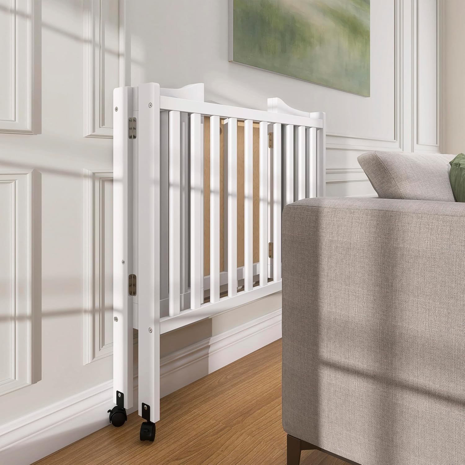 Dream On Me 2-In-1 Lightweight Folding Portable Stationary Side Crib In White, Greenguard Gold Certified, Baby Crib To Playpen, Folds Flat For Storage, Locking Wheels
