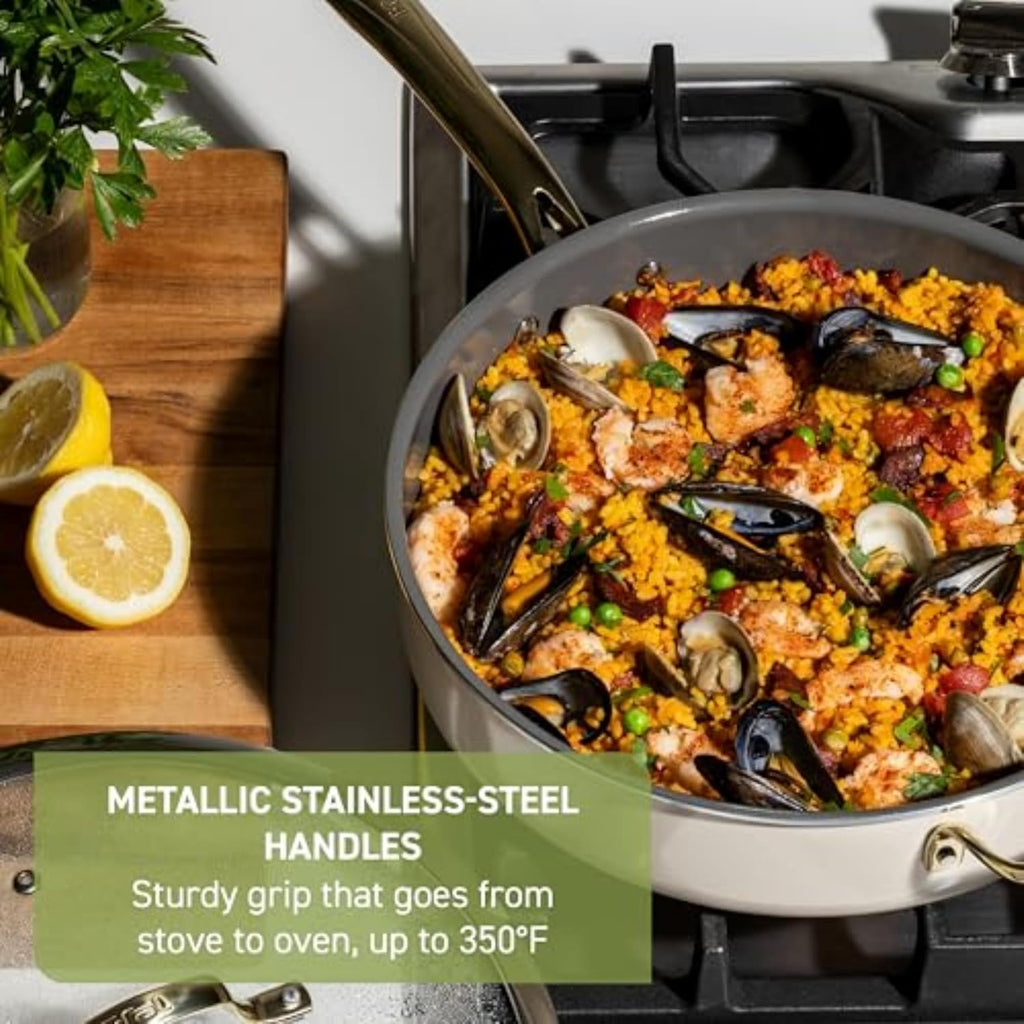 T-fal Preserve Ceramic, Non stick Cookware Set 13-Piece, Oven & Broiler Safe up to 350°F, Includes Stockpot, Saucepans, Frying Pans, Protectors, Pots and Pans, Beige