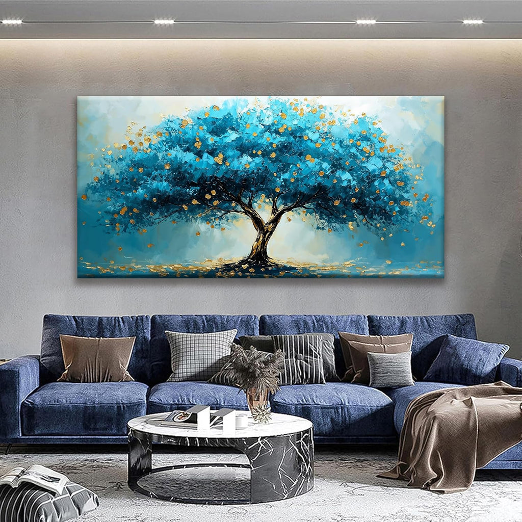 QSQ Large Abstract Wall Art Blue Tree Of Life Canvas Art Wall Decor For Living Room Decorations Blue And Gold Tree Abstract Wall Decor Painting For Home Bedroom Kitchen Office Artwork 29 X 58 Inch