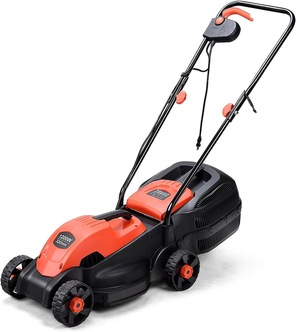 Goplus Lawn Mower, 13 Inch 2-in-1 Electric Lawn Mower with Grass Collection Bag, Folding Handle, Adjustable Cutting Height, Corded Push Lawn Mowers for Garden Yard, 12 Amp (Red)