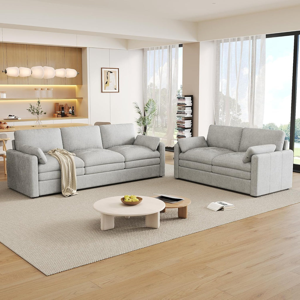 Harper & Bright Designs 2-Piece Chenille Fabric Upholstered Sofa Set with Oversized Comfy Cloud 3-Seater Couch and Loveseat Sofa, Double Plush Cushion for Living Room