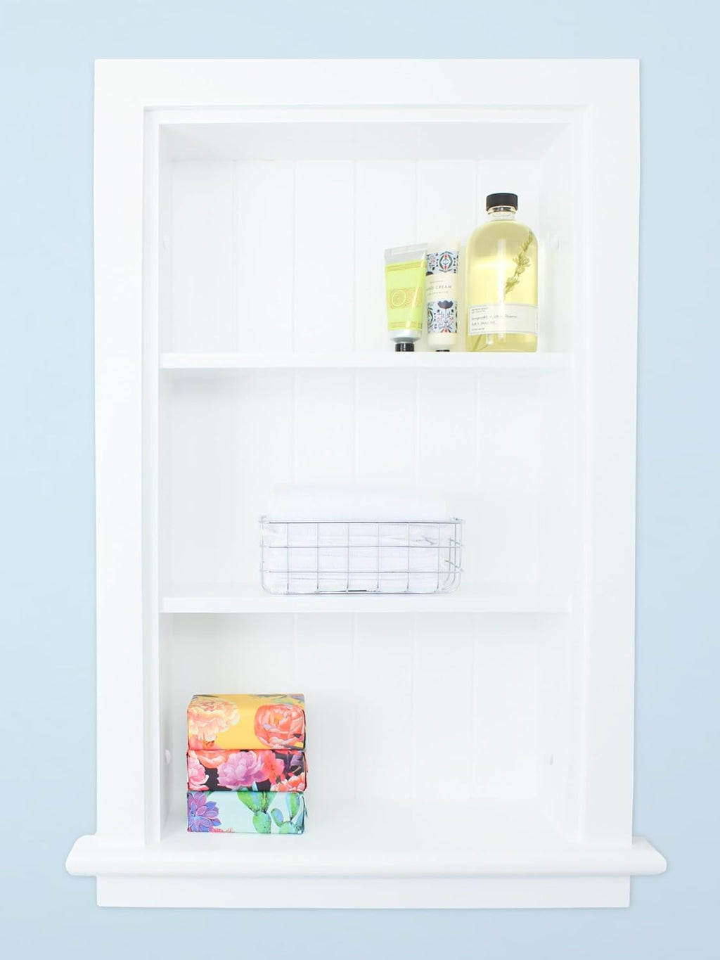 14x24 Recessed Wood Bathroom Niche Medicine Cabinet Replacement w/ Ledge, Wall Niche Medicine Cabinet Replacement, In The Wall Between Studs Bathroom Cabinet Insert Shelf/Shelves, Beadboard, White