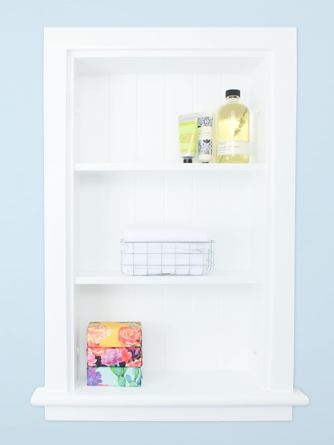 14x24 Recessed Wood Bathroom Niche Medicine Cabinet Replacement w/ Ledge, Wall Niche Medicine Cabinet Replacement, In The Wall Between Studs Bathroom Cabinet Insert Shelf/Shelves, Beadboard, White
