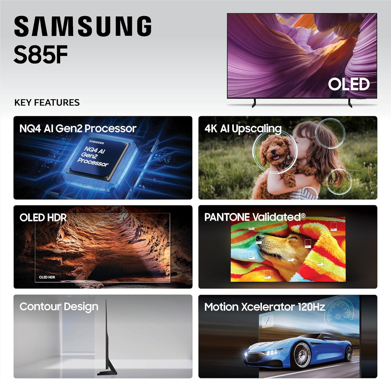 Samsung 55-Inch Class OLED 4K S85F Series, Vision AI Smart TV (2025 Model, 55S85F) Object Tracking Sound Lite w/Dolby Atmos, NQ4 AI Gen2 Processor, Contour Design, Color Booster Pro, Alexa Built-in