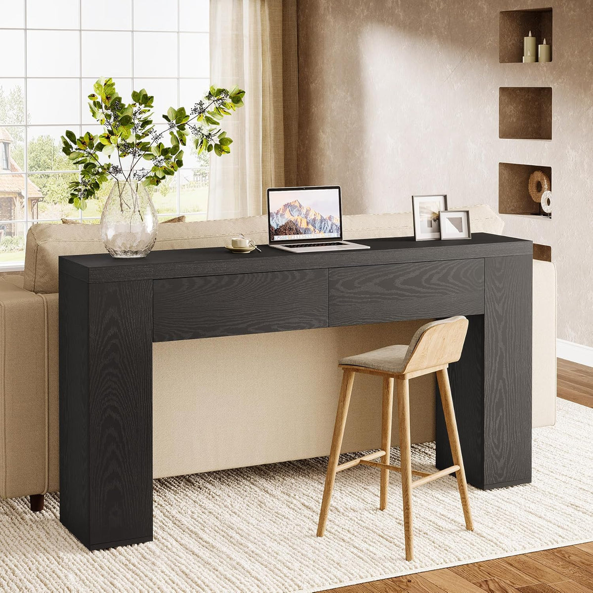 Tribesigns 63-Inch Console Table, Farmhouse Entryway Table with 2 Drawers and Sturdy Legs for Hallway, Living Room, Foyer, Easy Assembly (Black)